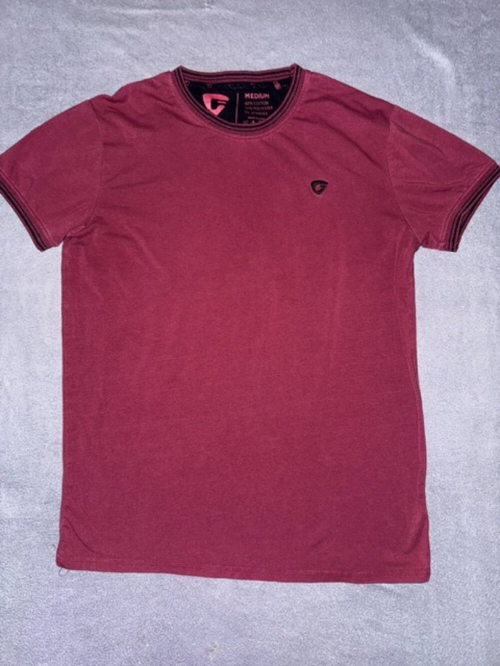 Mens Fried Denim Burgundy Black Casual Crewneck Shirt Medium